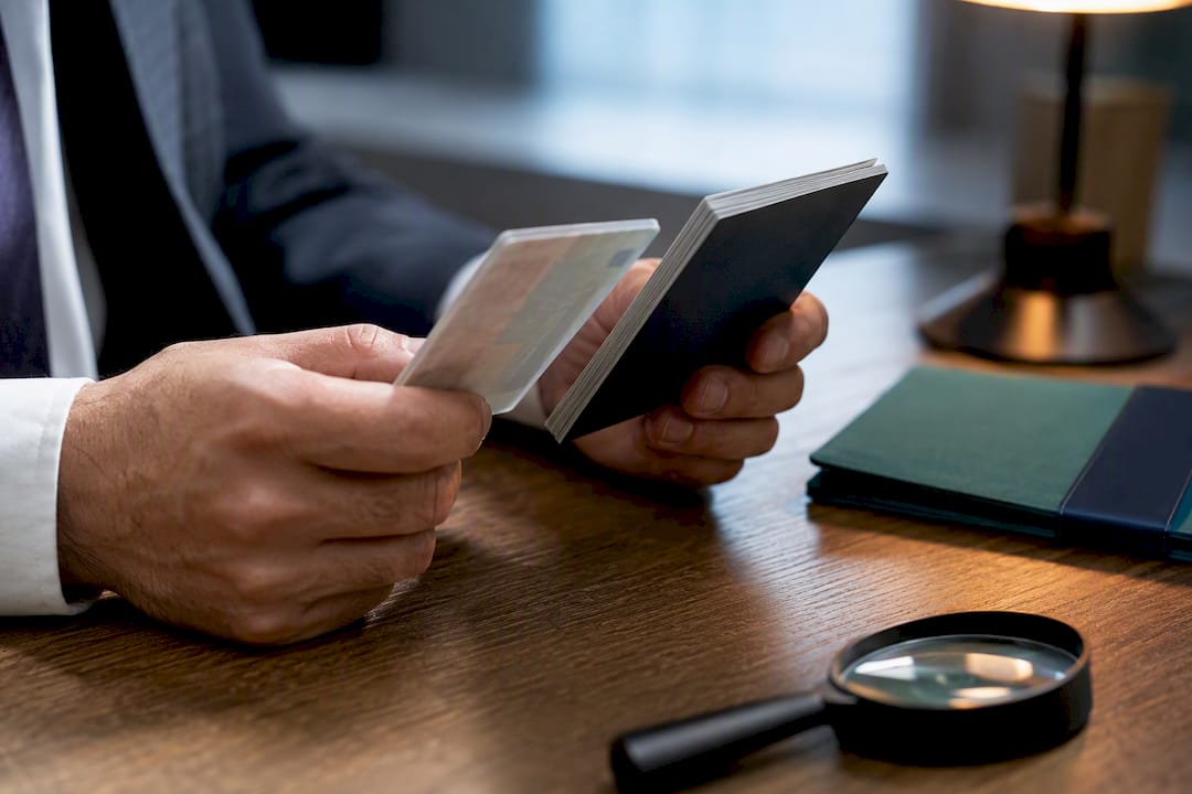 Accountant checking identity documents