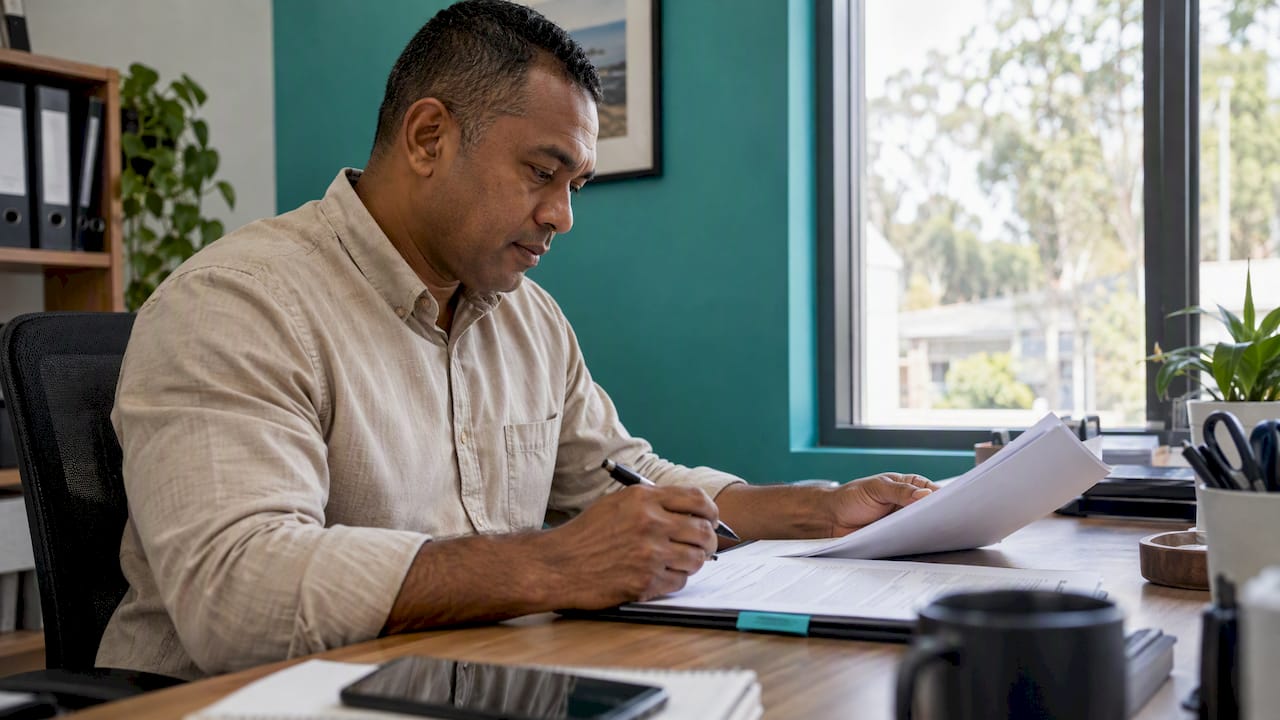 Agency principal reviewing AML policy documents