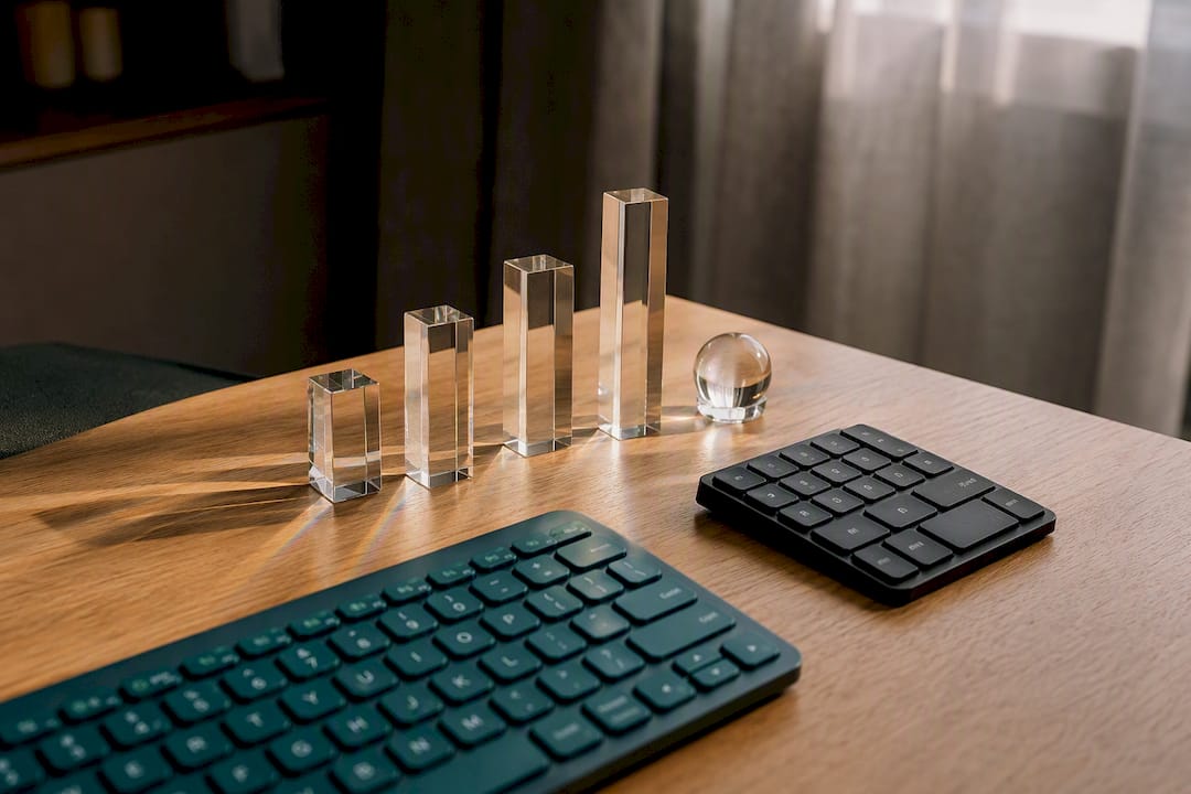 Geometric paperweights symbolising measurable indicators