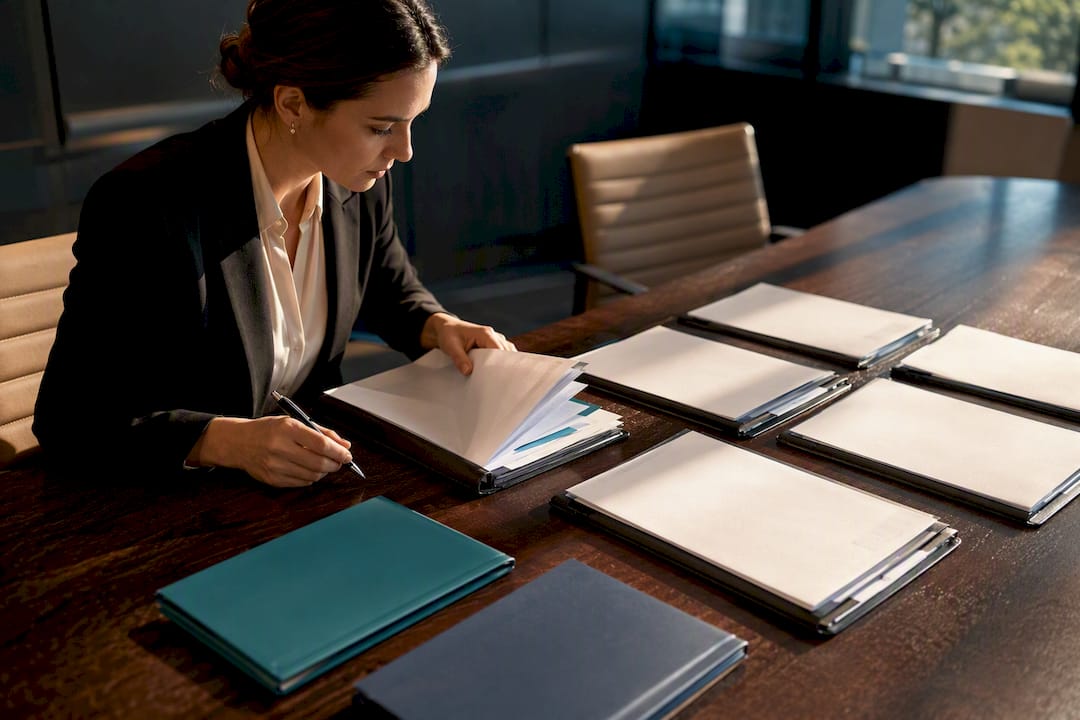 Compliance manager reviewing linked action plan records