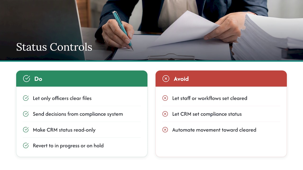 Officer approval sends status to read-only CRM