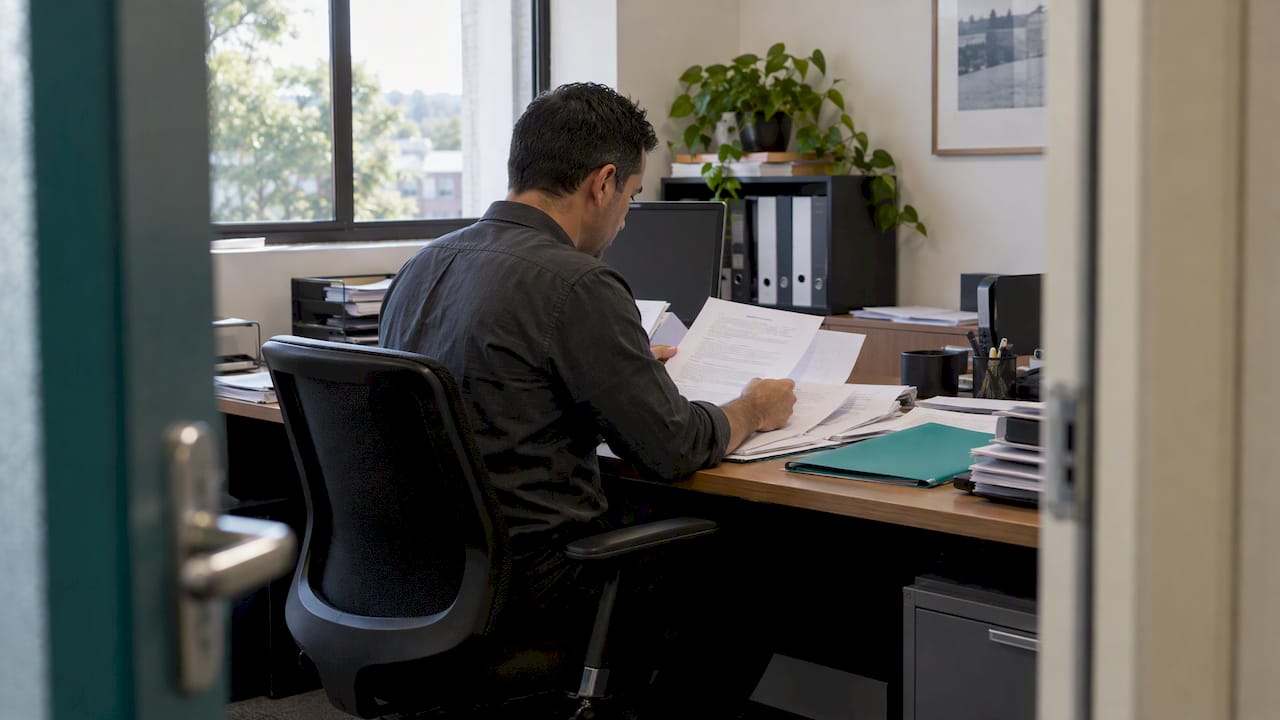 Compliance officer reviewing a retained EDD case file