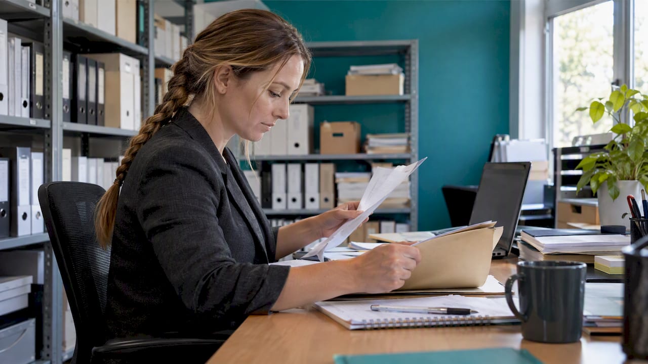Compliance officer reviewing a customer file
