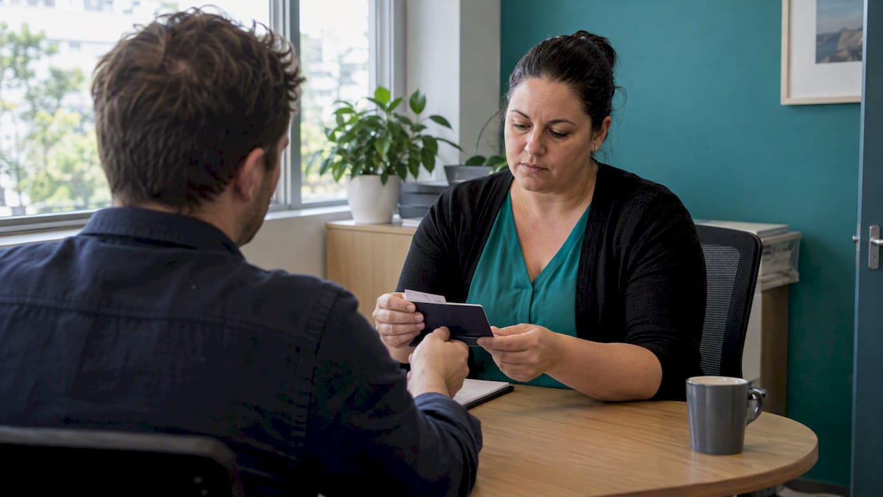 Buyer presents passport during agency identity check