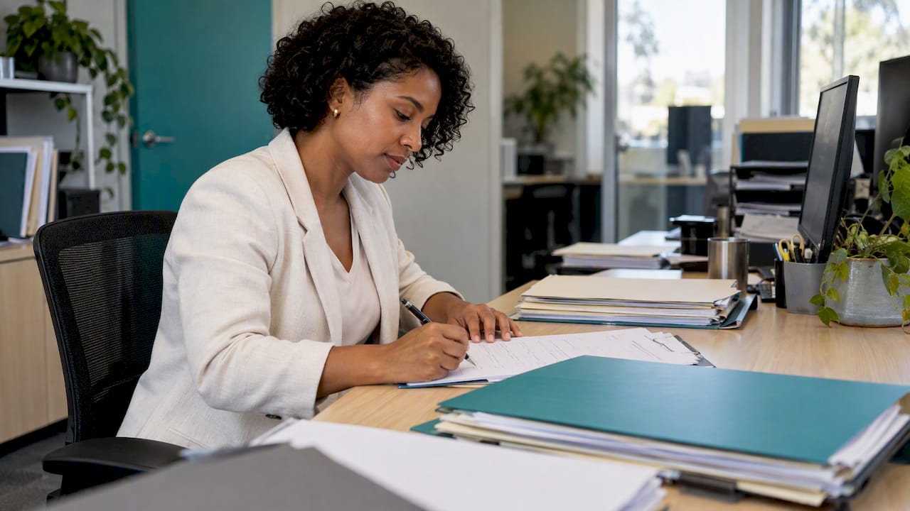 Agent checking a real estate CDD file